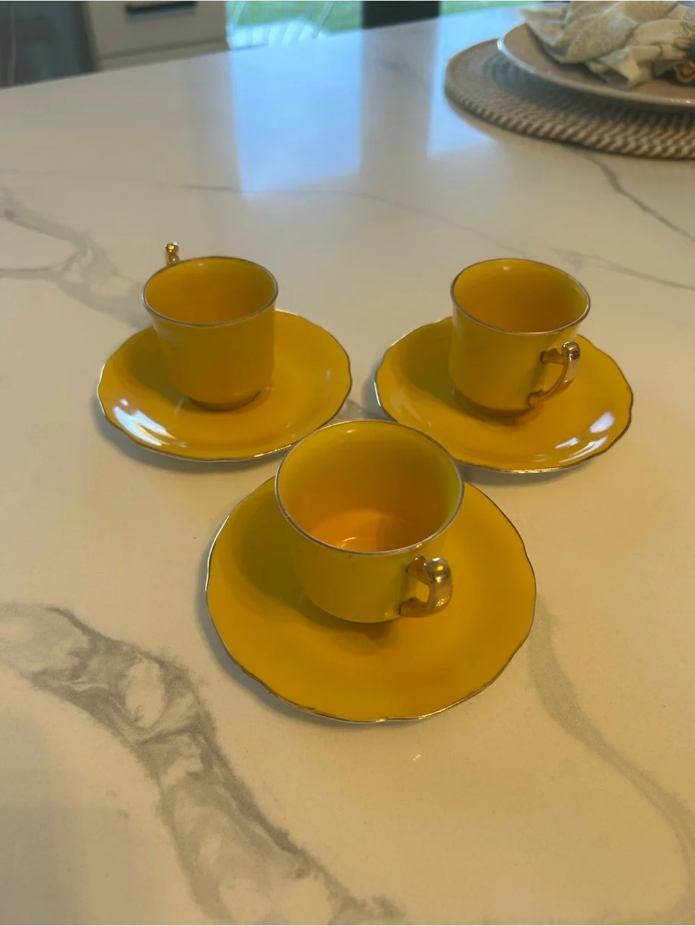 3 Sets Of Mini GOLDCASTLE Yellow Tea Cups